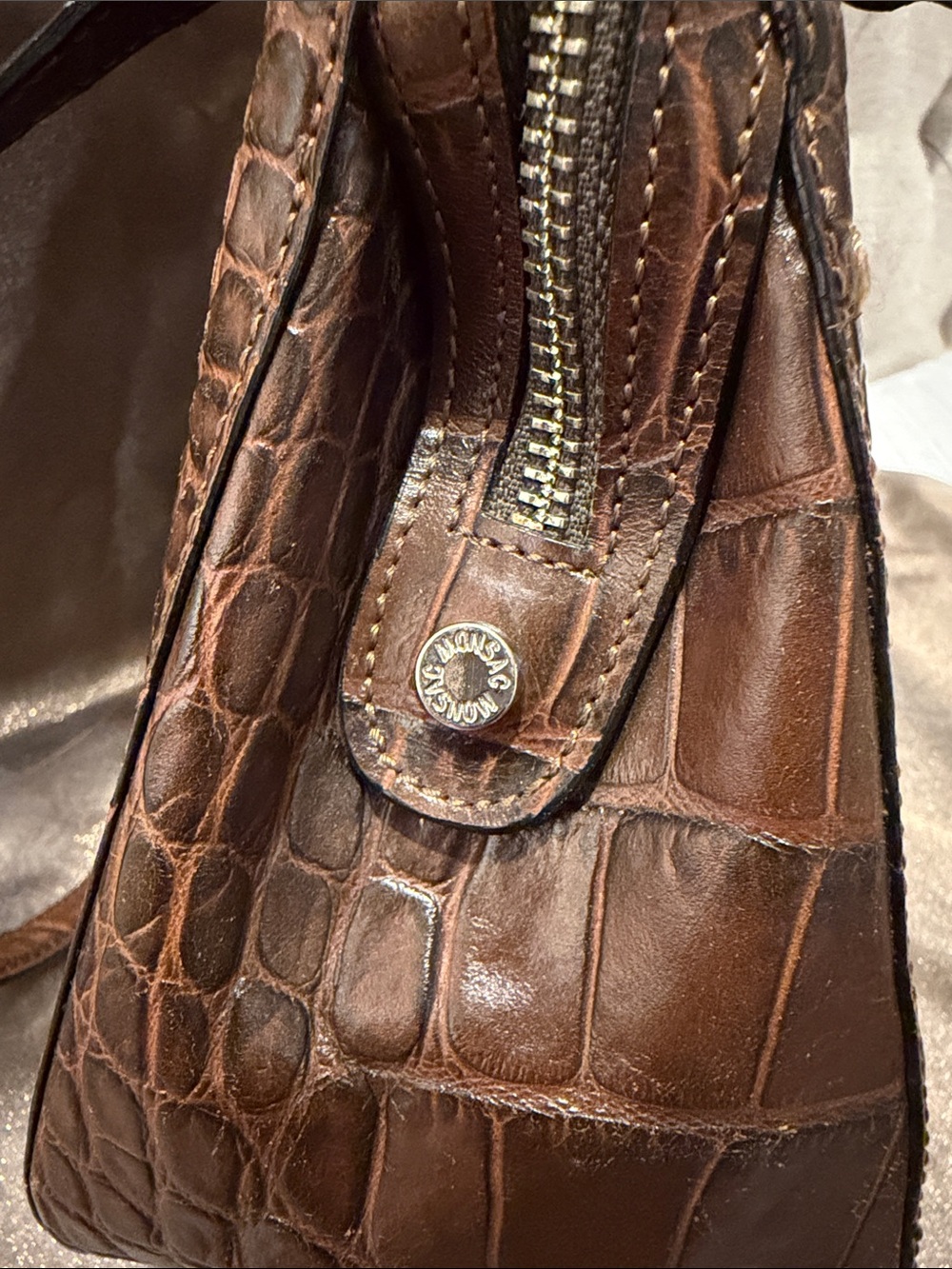 Monsac Brown Croc-Embossed Shoulder Bag - Picture 8 of 13